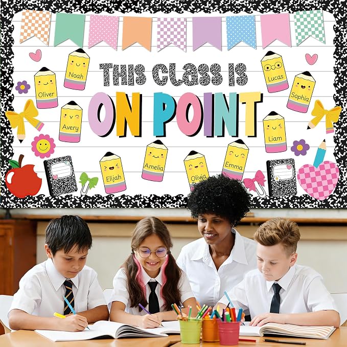 Composition Notebook Bulletin Board Set Welcome Back to School Classroom Decoration This Class is on Point Bulletin Board Pencil Shaped Paper Cutouts for Back to School Home Chalkboard Wall Decor