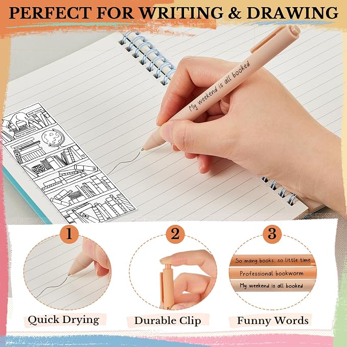 Spakon 7 Pcs Book Lovers Gifts for Readers Bookish Book Annotation Kit Aesthetic Pastel Highlighters No Bleed Gel Pens Reading Tabs Bookmark for Women Library Student Bible(Orange Series)