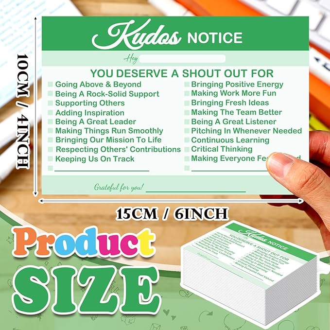 Motiskyy 200 Count Kudos Cards Positive Shout out Cards for Staff Teachers Students Employees Office Appreciation Green Recognition Reward Card for Class School or Work Bulletin Board