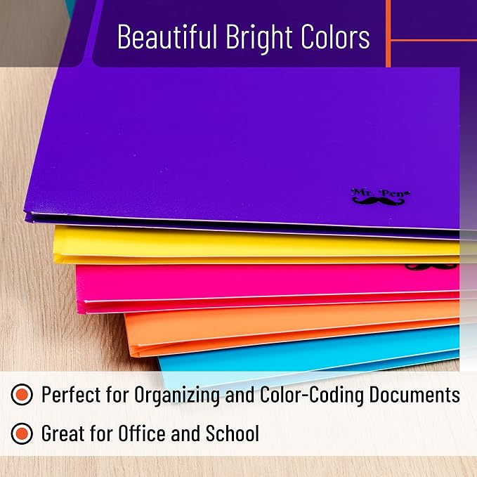 Mr. Pen- Plastic Folders with Pockets, 5 pcs, Aesthetic File Folder with Business Card Slot, 2-Pocket Folder, Back to School, Office, Filing Supplies
