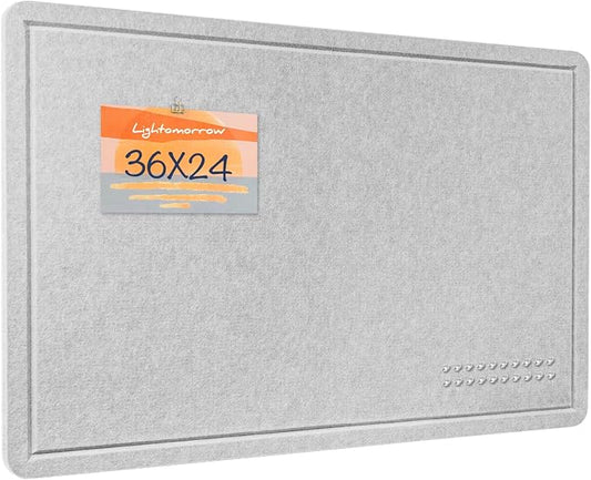 Lightomorrow Bulletin Board, 36 x 24 Inches Felt Pin Board, Cork Alternative for Wall, 3' x 2' Foldable Self-Adhesive Vision Board with 20 Pushpins - Light Gray