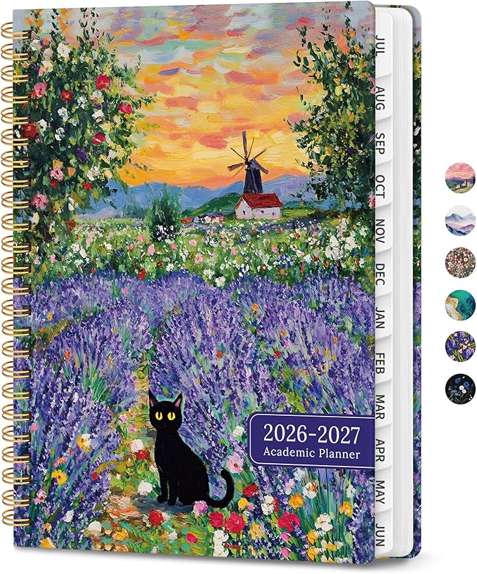 Planner 2026-2027, Monthly and Weekly Academic Planner July 2026 - June 2027, Hardcover Student Teacher Planning Agenda Calendar Book with Tabs, Perfect for Office School Supplies, A4 (8.5" x 11") - Lavender Dusk