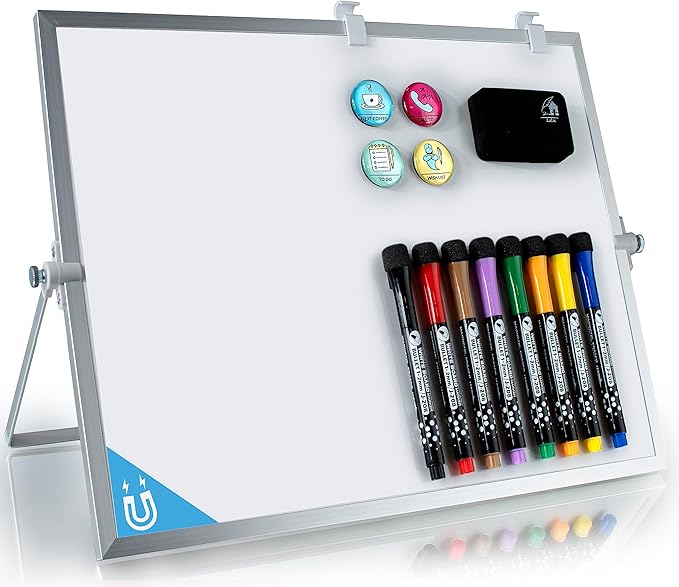 Magnetic Dry Erase Whiteboard 12 x 16 Double Sided, Portable Small White Board with Stand, to Do List Weekly Planner Board for Desk or Wall, Includes 8 Markers Eraser 4 Magnets