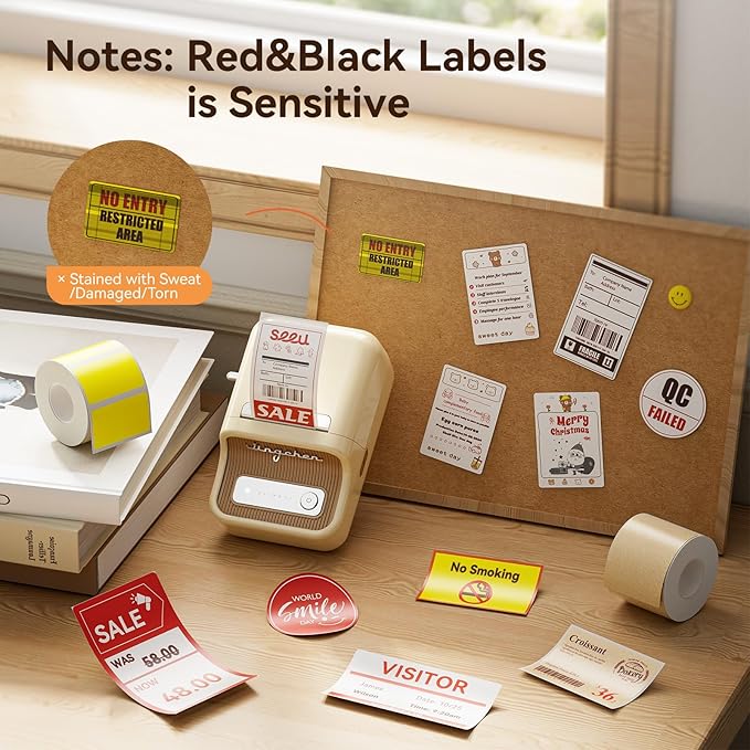 NIIMBOT Refill Label- 300DPI Red & Black Dual Color Sticker Paper Yellow Line (1.5"x2.76"/38x70mm) for School, Office, Retail, Baking & Safety Labels - Compatible with Pro Series Label Makers
