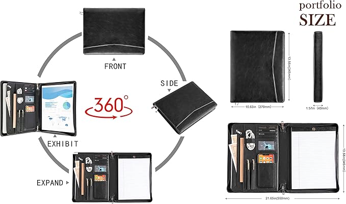 Calfinder Personalized Portfolio for Women&Men, Free Name Engrave,Customized Leather Padfolio with Logo or Name, Business Portfolio with A4 Writing Pad Holder for Resume,Interview