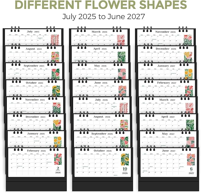 KONVINIT Small Desk Calendar 2025-2027, Aesthetic 2026 Desk Calendar - 6.3" x 3.1" - Runs From July 2025 Until June 2027, 24 Months Mini Desktop Calendar for School, Home and Office Supplies