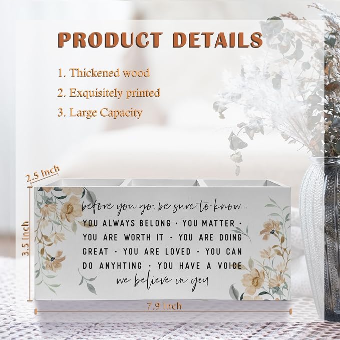 Before You Go Inspirational Pen Pencil Holder, Motivational Gifts for Women, Watercolor Floral Positive Affirmations Pencil Pen Holder Organizer for Home Office Desk Accessories