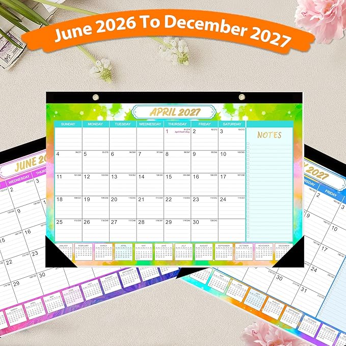 GuassLee Desk Calendar 2026-2027 - 19 Monthly Calendar from Jun. 2026 to Dec. 2027, 11.5"x17" Large Desktop Calendar with Thick Paper, Corner Protectors for Desk Home Office Easy Planning