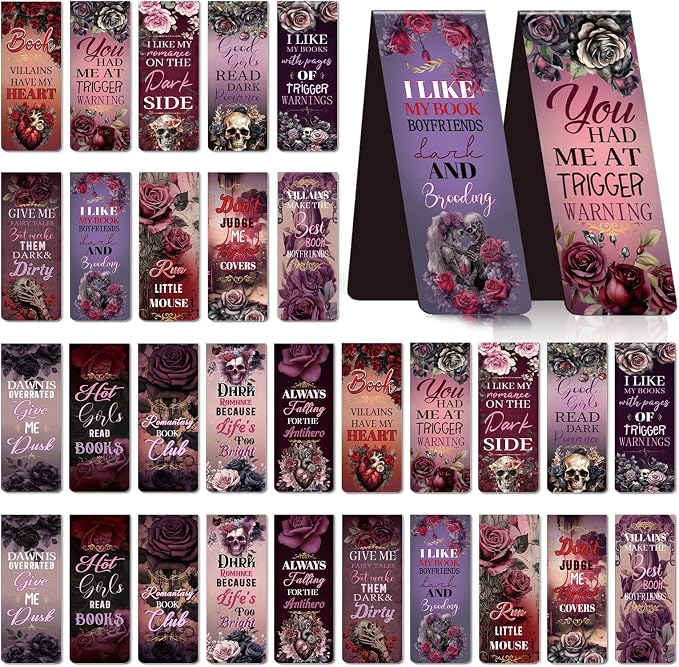 Dark Romance Magnetic Bookmarks Gifts - Wxiben 30 Pcs Romance Merch Magnet Book Page Markers Skull Roses Bookmark Clips Gift for Home Book Lovers Students Teacher School Reading Office Supplies