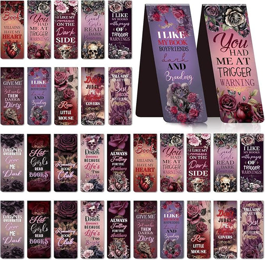 Dark Romance Magnetic Bookmarks Gifts - Wxiben 30 Pcs Romance Merch Magnet Book Page Markers Skull Roses Bookmark Clips Gift for Home Book Lovers Students Teacher School Reading Office Supplies