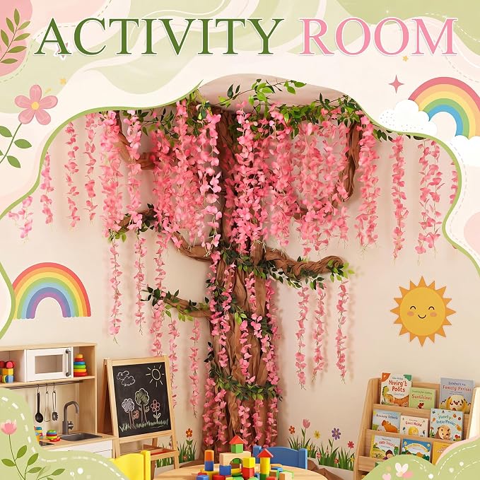 Suncalla Classroom Tree Bulletin Board Set DIY 3D Classroom Ceiling Wall Decor with Kraft Paper & Mounted Traceless Hooks for Jungle Safari Hawaiian Luau Party Supplies (Wisteria)