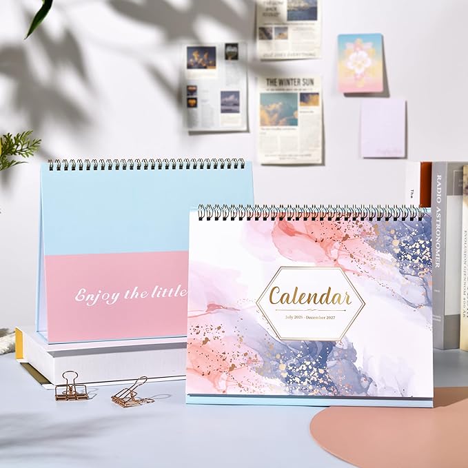 Desk Calendar 2026-2027 - 18 Months Desk Calendar 2026-2027, July 2026 - December 2027, 9.8'' x 8.3'', Standing Flip Desktop Calendars with 4 More Months Reference Calendars