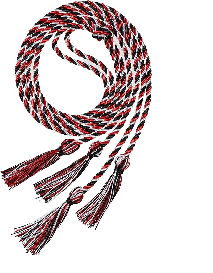 Graduation Double Honor Cords with Tassels Braided Academic Ropes for High School College Ceremony 68 Inch (Black White Red)