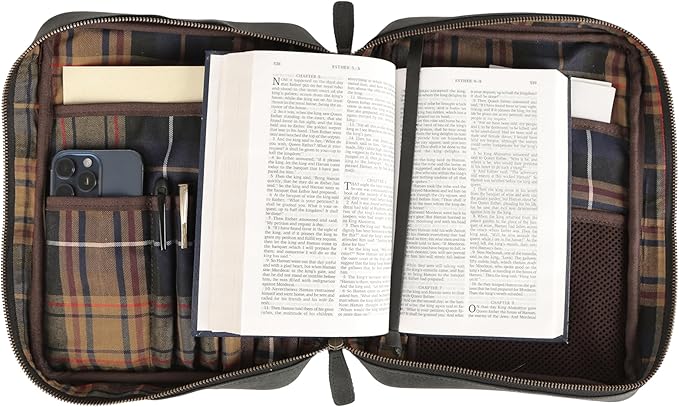 Leather Bible Cover for Men & Women – Zippered Bible Case with Handle, Note & Pen Organizer – Fits Large Study Bible – 11.5x8.5 Inch (Black)