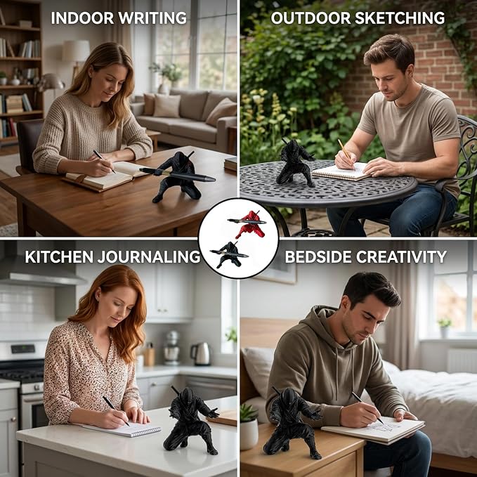 2 PCS Ninja Pen Holder, Ninja Warrior Pen Holder for Desk, Samurai Pen Holder with Sword Pens, Ninja Warrior Accessories for Office and Home Decor, Ninja Figure Pen Stand(Black and Red)