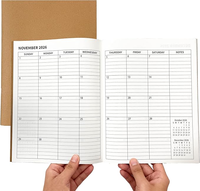 Monthly Planner 2026-2027, Large Kraft Paper Calendar for 24 Months, Jan 2026 – Dec 2027, Yearly Overview & Monthly & Important Dates & Line & Dotted, 100gsm Paper, Letter Size 8.5 x 11 in