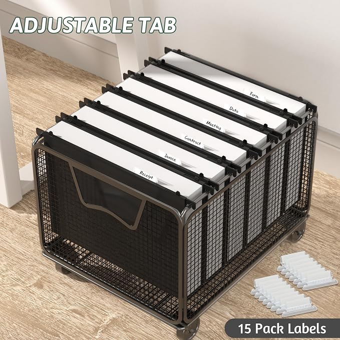 Plastic Hanging File Folder Letter Size,12 Pack Reinforced Heavy Duty Hanging Folders,Sturdy File Cabinet Folders,Black Hanging File Folder with Tabs,Hanging Folders for Filing Cabinet