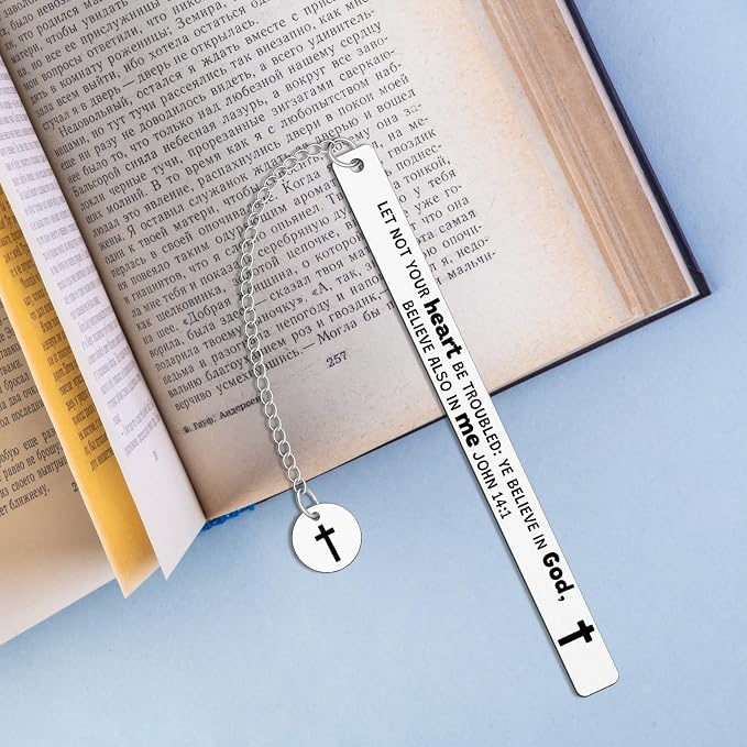 Bible Bookmark for Women Book Lovers Christian Book Marker Gifts for Reader Teens Girls Religious Bookmarks Church Cross Chain Scripture for First Communion