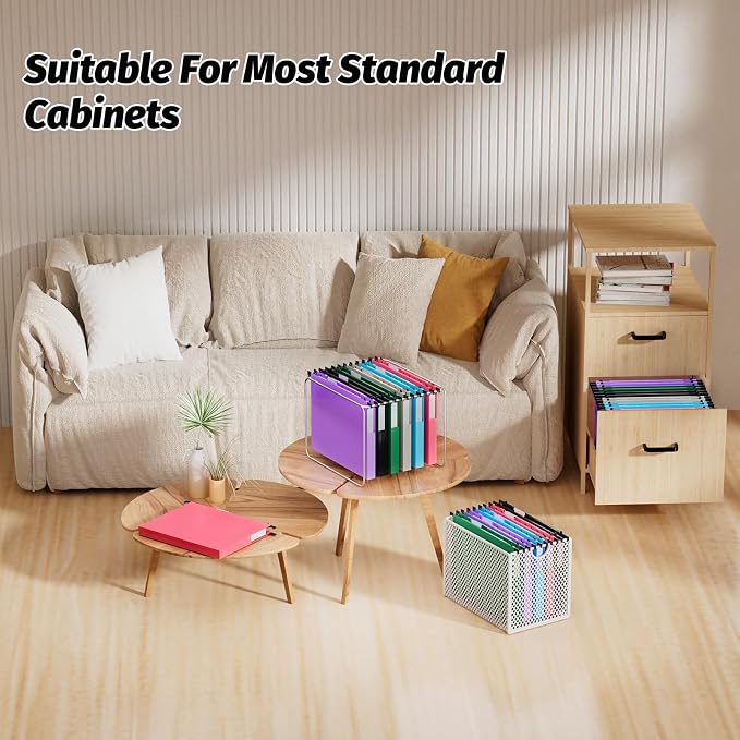 SHUTEX Hanging File Folders Letter Size, 12 Pack File Folders Hanging with Tabs, File Cabinet Folder, 1 Inch Plastic Filing Folders Hanging Expandable for Bulk Files/Medical Charts, Assorted Colors