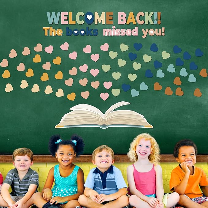 Heart Reading Bulletin Board Classroom Decorations Set Boho Heart Bulletin Board Border Cutout Welcome Back The Book Missed You Craft Home School Library Wall Decor Supplies