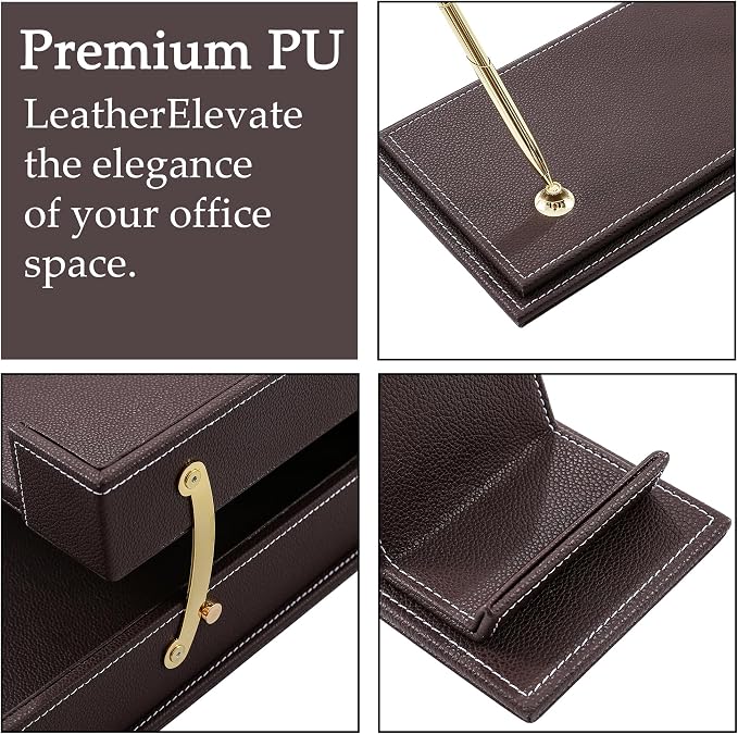 Leather Desk Set, 11-Piece All-in-One – Executive Desk Accessories & Office Supplies,Desk Organizer with Desk Pad & Blotter, 2-Tier Letter Tray, Luxury Office Desk Decor & Boss Gifts (Brown)
