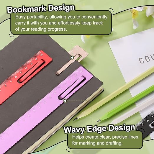 HARFINGTON Straight Ruler 20cm Metric Metal Aluminum Alloy Measuring Bookmark Clip Ruler Scale Tool for Measure Study Reading Classroom Office, Gold
