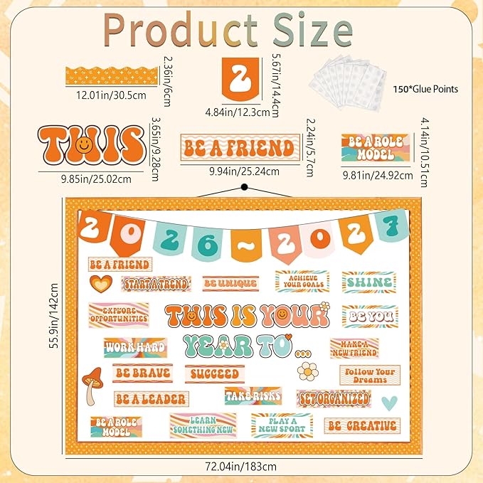 Classroom Bulletin Board Decorations, This is Your Year to Bulletin Board Sets, Growth Mindset Positive Affirmations Wall Decor for Teacher Groovy Welcome Back to School Classroom Door Wall Decors