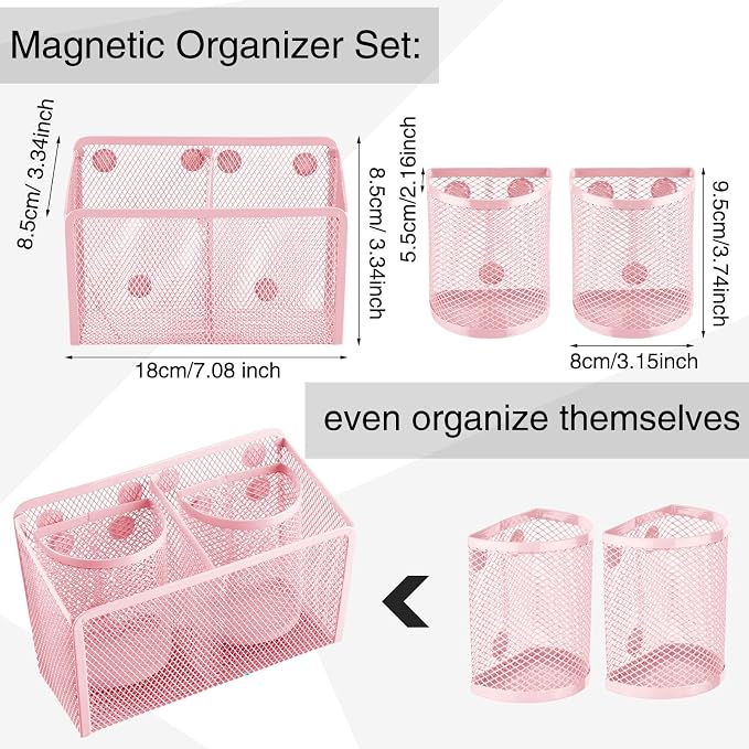 Ctosree 13 Pcs Locker Organizer and Accessories Kit Stackable Mesh Locker Shelf, Pen Holder, Magnetic Mirror, Whiteboard, Cloth, Marker, Magnet for Classroom Back to School Essentials(Pink)