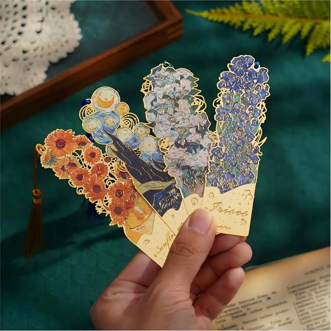 8 PCS Metal Bookmark with Tassel, Van Gogh Book Marks for Reading Women & Men, Book Lovers Gift