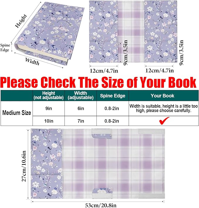 Adjustable Book Cover Protector for Paperbacks,Waterproof Soft Canvas Fabric Book Cover with Pockets Bookmark,Double Side Print Book Dust Jacket Covers for Hardcover Book Lovers Gift