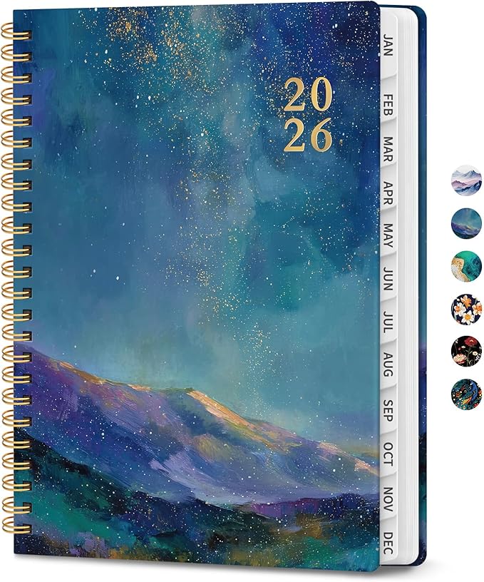 2026 Planner, Monthly and Weekly Calendar Planner for Women, Jan 2026 - Dec 2026, Hardcover Pretty 2026 Agenda Planner Book with Tabs, Spiral Bound, Perfect for School Office Home Supplies, 6.3" x 8.5" - Starlit Peaks
