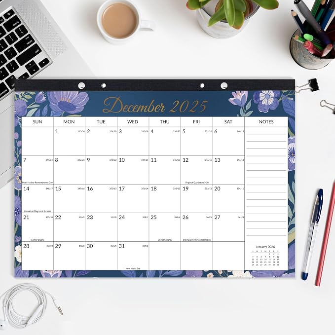 SUNEE Desk Calendar 2026-18 Month Calendar Oct 2025 - Mar 2027, 17" x 12" Calendar 2026 with Notes, for Planning, Organizing in Family, School or Office - Colorful Floral 2026 Calendar