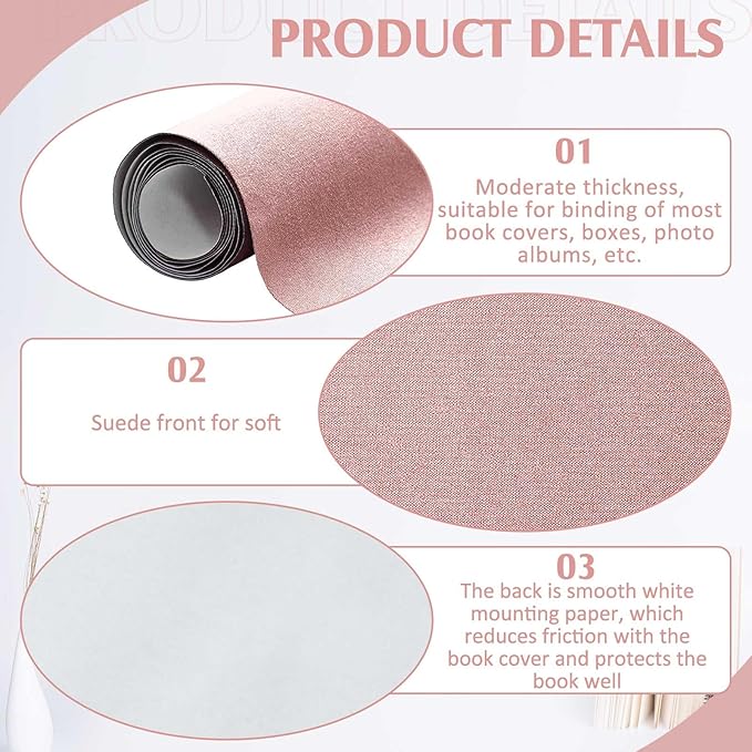 PerKoop Book Cloth for Book Binding 40 x 16 Inch Fabric Surface Paper Backed Bookcover Archival European Durable Strong Bookbinding Supplies Cover Books Album Scrapbooking (Pink)