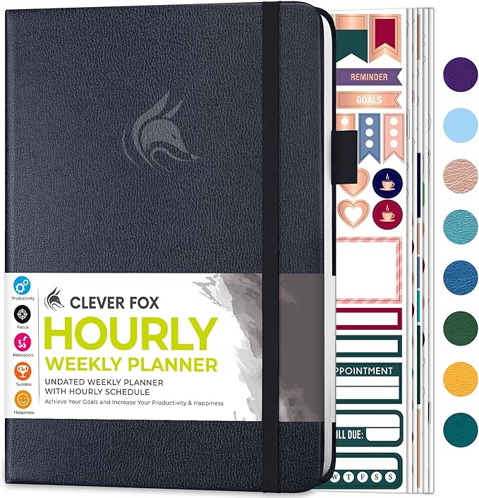 Clever Fox Planner Schedule – Undated Weekly & Monthly Life Planner with Time Slots, Appointment Book & Daily Organizer, A5 (Mystic Grey)