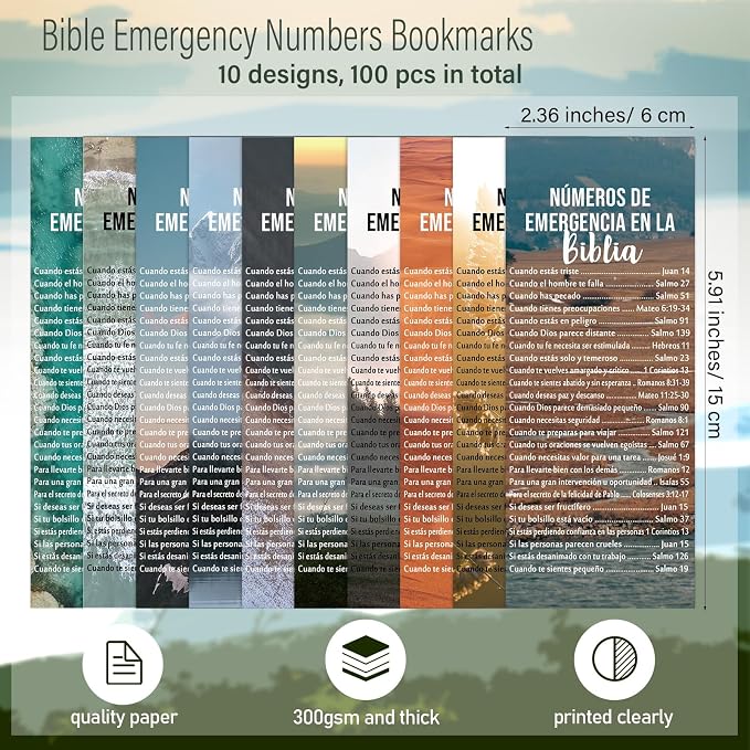 Motiskyy 100 Pcs Father's Day Emergency Numbers Bookmarks Gifts Christian Bookmarks Bulk Bible Verse Cards Inspirational Scripture Cards Bulk for Church Members Sunday School Gifts (Spanish)