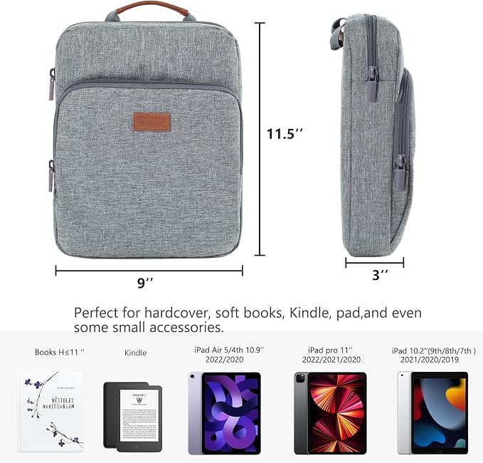 Aplufine Book Sleeve with Zipper, Book Pouch 11" X 9", Book Protector Pouch, Book Sleeve for Book Lovers, Book Cover, Book Carrying Case for Book Accessories, Study Suppliers