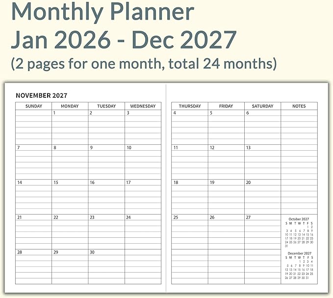 Monthly Planner 2026-2027, Large Kraft Paper Calendar for 24 Months, Jan 2026 – Dec 2027, Yearly Overview & Monthly & Important Dates & Line & Dotted, 100gsm Paper, Letter Size 8.5 x 11 in