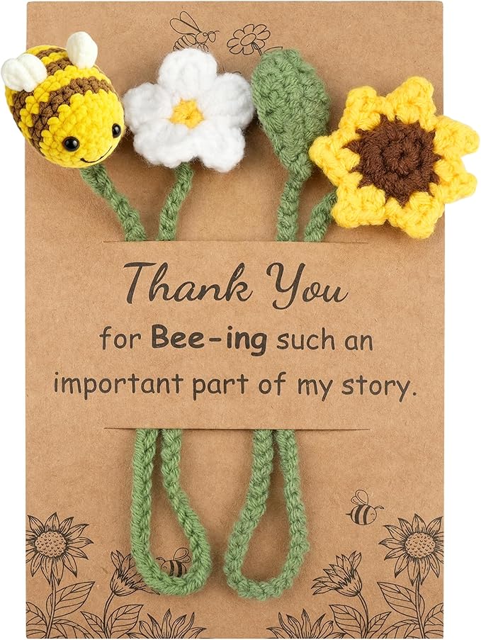 Sereney 2 Pack Bookmarks as Teacher Gifts, Book Lovers Appreciation Gifts Handcrafted Crochet Bee Sunflower Bookmark as Thank You Gift for Women Friend Coworker,Bookish Reader Reading Club Accessories