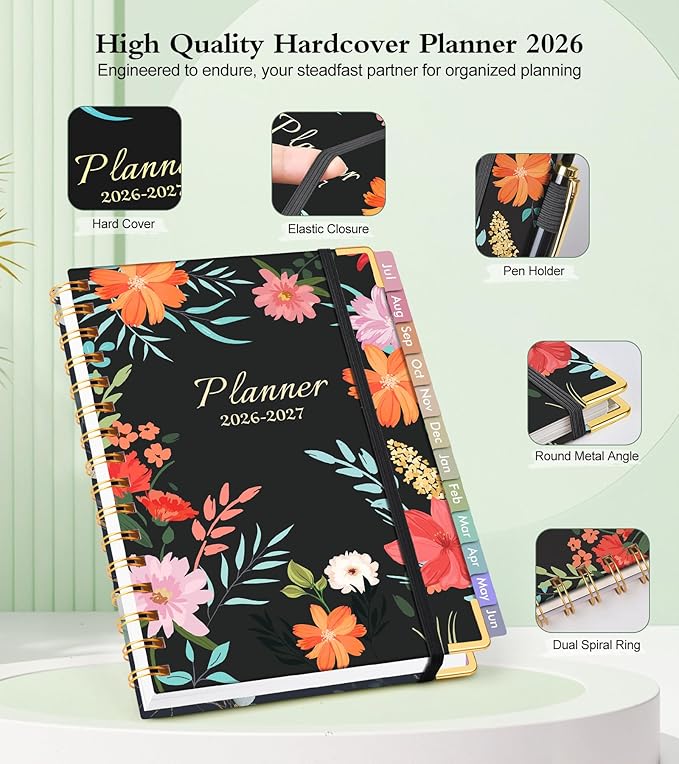 Academic Planner 2026-2027, Hardcover Weekly and Monthly Calendar Planner from July 2026 - June 2027, Daily Agenda Planners with Tabs, College School Organizer for Student Teacher, A4 (8.5" x 11"), Blooming Wildly