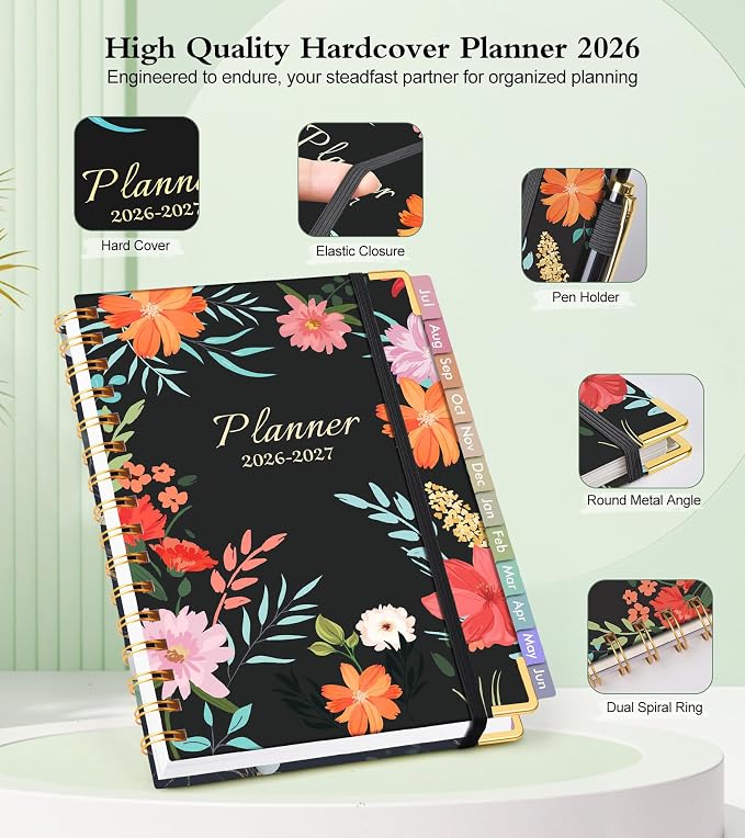 Academic Planner 2026-2027, Hardcover Weekly and Monthly Calendar Planner from July 2026 - June 2027, Daily Agenda Planners with Tabs, College School Organizer for Student Teacher, A5 (6.1" x 8.2"), Blooming Wildly