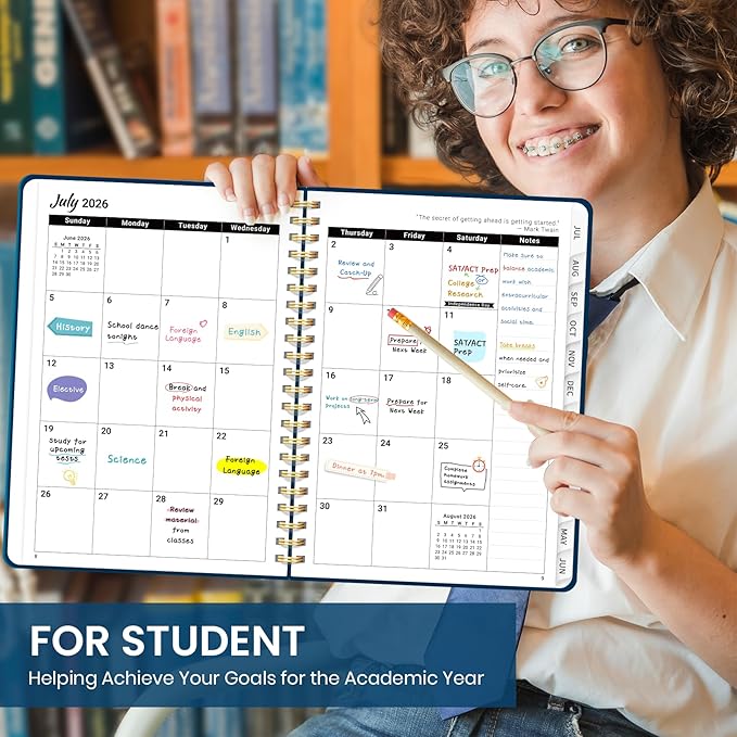 Planner 2026-2027 for Women & Men, Academic Monthly and Weekly Calendar Planner, Jul 2026 - Jun 2027, A4 (8.5" x 11"), Teacher Student Planning Book with Tabs, Ideal for Office School Supplies - Navy Blue