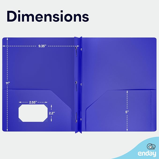 Plastic Folders with Pockets and Prongs Blue, Two Pocket Folder with Brads, 3 Prong Folders with Pockets for Letter Size Sheets, Also Avail in Purple, Black, Green, Yellow, Orange, 6 Pc –by Enday