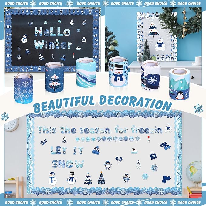 Kosiz Winter Bulletin Board Decoration Set 118 ft Scalloped Bulletin Board Borders Snowflake Classroom Poster Border Trim with 257 Pcs Letter Number Symbol Cutout for School Winter Decor
