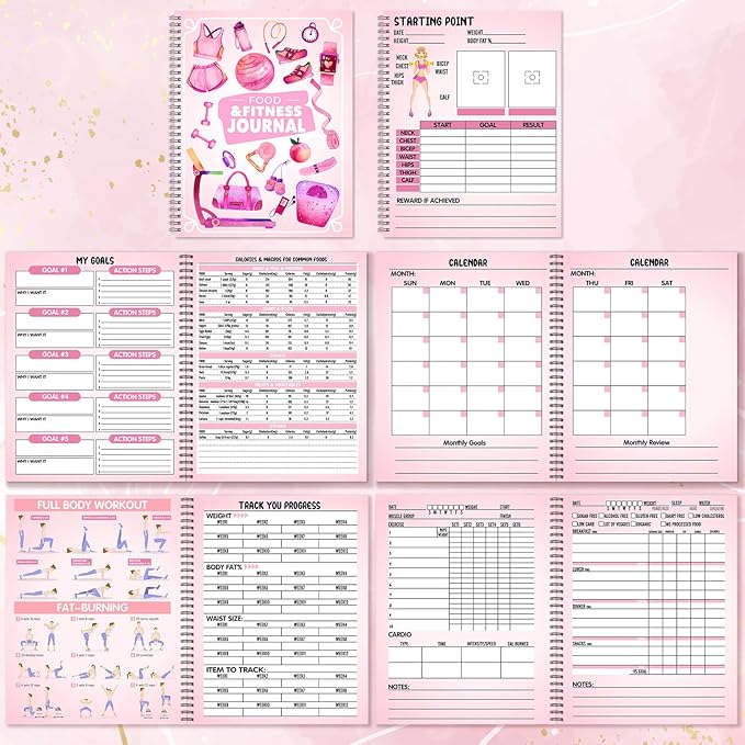 Harloon Food and Fitness Journal for Women Weight Loss Tracker Planner Workout Dairy Wellness Log Notebook with Calendar Calorie Counter Diet Meals Christmas Health Gift for Women Mom Wife, 8.5 x 11''