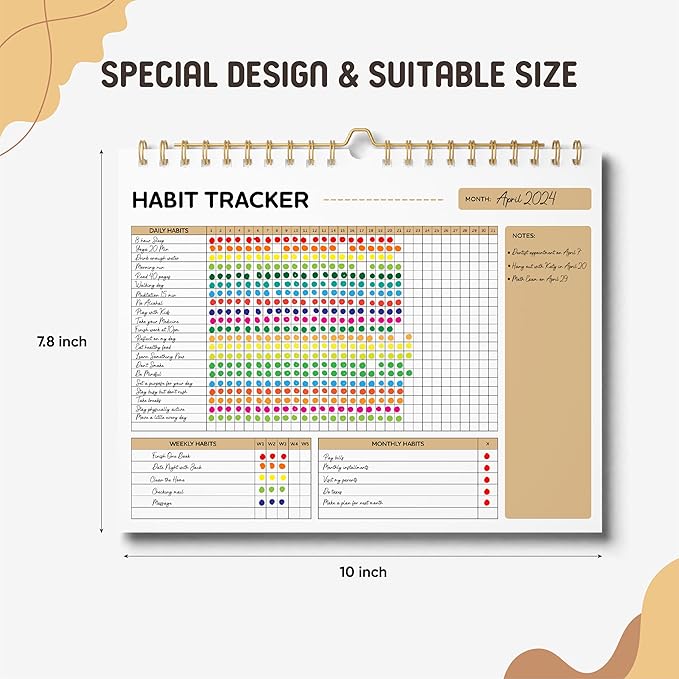 VEX ECOM LTD. Smiley Habit Tracker Calendar - 12 Months Undated Daily Weekly Period Tracker, Motivational Goal & Planner for Atomic Habits, Spiral Binding Self Care Journal, 8"x10"