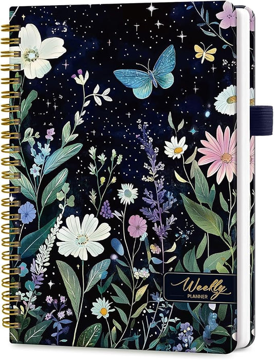 Taja Undated Weekly Planner, Weekly To Do List Notebook with Goal & Habit Tracker Organizer, A5 Weekly Planner Notebook with Spiral Binding, 6.1" x 8.2" - Celestial Garden