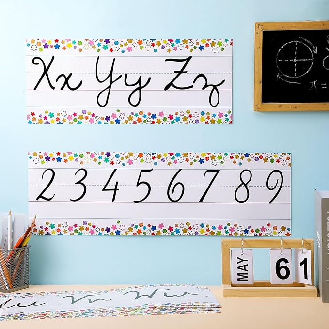 Set of 9 Confetti Cursive Writing Bulletin Board Colorful Cursive Alphabet Wall Strip for Teacher Supplies, Classroom Teaching Tool, Homeschooling, Kids Education