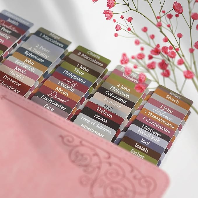 Brown Bible Book Tabs – 100 Soft-Touch, Laminated Bible Tabs for Holy Bible – Durable Tabs for Bible – Protestant & Catholic Bible Tabs Large Print – Bible Tabs for Women & Mens Bible