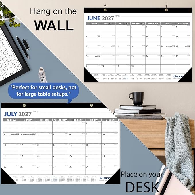 GuassLee Desk Calendar 2026-2027 - 19 Monthly Desktop Calendar 17" x 11.5" Medium Size Runs from Jun. 2026-Dec. 2027 with Julian Dates for Students Family Office Easy Planning