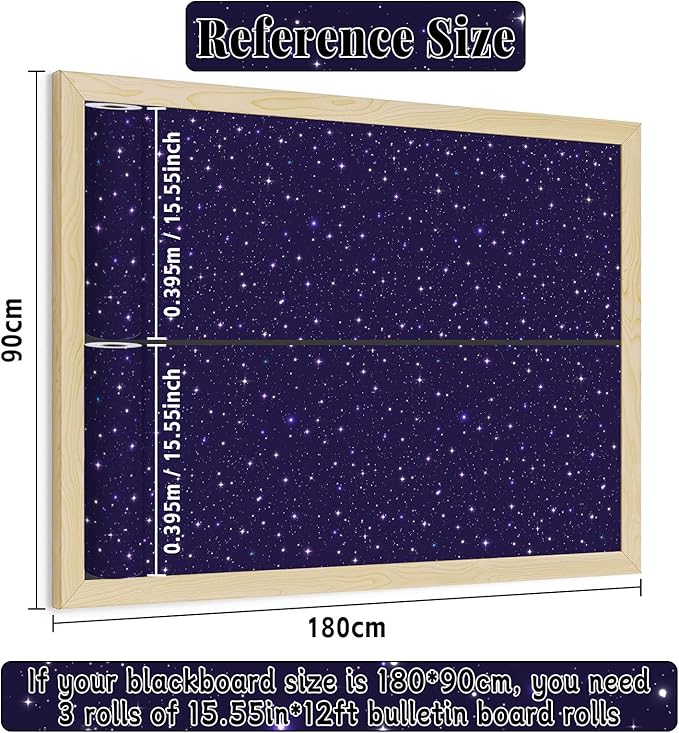 Outer Space Bulletin Board Roll Reusable Waterproof Erasable Night Sky Non-Woven Fabric Bulletin Board Fade Resistant Wrinkle Resistant Galaxy Planet Poster for Classroom Decor Wrap Craft 15.5" x12ft